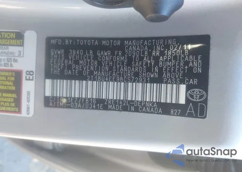 2011 Toyota Corolla Le from USA, damaged, VIN 2T1BU4EE9BC572931